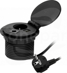 1x2P+Z, 2xUSB 2,4A 5V, czarne Gniazdo meblowe