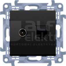 SIMON10 czarny mat Gniazdo antenowe typu F+RJ45 kat.5e