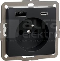 SEDNA DESIGN 2P+Z z USB A+C 3A czarny antracyt Gniazdo sieciowe zaciski bezgwintowe