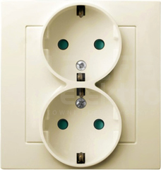 AS 2x2P+Z SCHUKO IP20 ecru Gniazdo podwójne z przesłonami styków