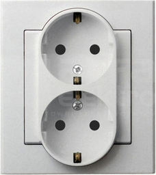 SONATA 2x2P+Z SCHUKO IP20 srebrny mat Gniazdo podwójne z przesłonami styków