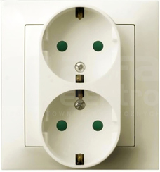 IMPRESJA 2x2P+Z SCHUKO IP20 ecru Gniazdo podwójne z przesłonami styków