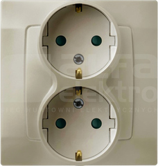 KARO 2x2P+Z SCHUKO IP20 ecru perł. Gniazdo podwójne z przesłonami styków