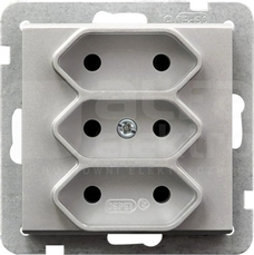 SONATA 3x2P 2,5A/250V IP20 srebrny mat Gniazdo potrójne EURO