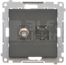 SIMON55 czarny mat Gniazdo antenowe typu F+RJ45 kat.6
