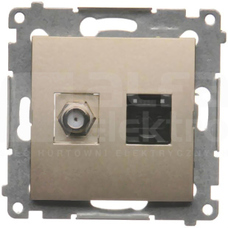 SIMON54 złoty Gniazdo antenowe typu F+RJ45 kat.6