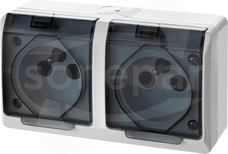 HERMES GNT-2x2P+Z biały/dymny IP44 Gniazdo natynkowe z klapką