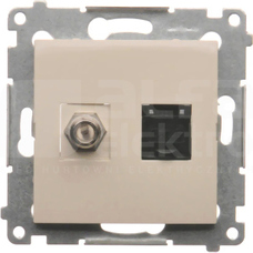 SIMON54 kremowy Gniazdo antenowe typu F+RJ45 kat.6
