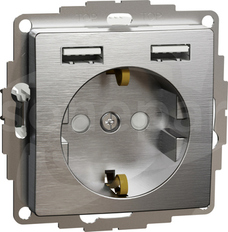 SEDNA ELEMENTS SCHUKO z USB A+A 2,4A szczotk.alum. Gniazdo sieciowe