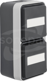 W.1 SCHUKO 2x2P+Z IP55 szary Gniazdo podwójne pionowe kompletne z polem opis