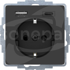 Q.X samozaciski; antracyt aksamit Gniazdo SCHUKO z ładowarką USB A+C 2.4/3.0 A