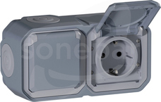 NOWE PLEXO GNIAZDO SCH 2X2P+Z  16A 250V szary Gniazdo schuko poziome komplet natynkowy