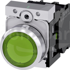 SIRIUS ACT 22mm 1NO z samop.zielony Przycisk płaski podśw+bl.LED metal