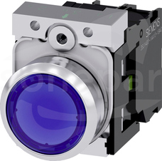 SIRIUS ACT 22mm 1NO z samop.niebieski Przycisk płaski podśw+bl.LED metal