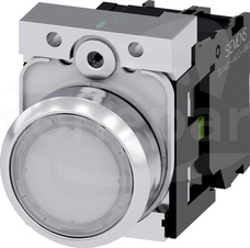 SIRIUS ACT 22mm 1NO z samop.biały Przycisk płaski podśw+bl.LED metal