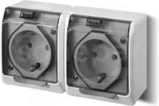 HERMES GNT-2x2P+Z SCHUKO bialy/dymny IP44 Gniazdo natynkowe z klapką