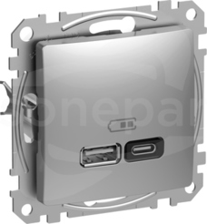 SEDNA DESIGN USB A+C 3A srebrne aluminium Gniazdo ładowania