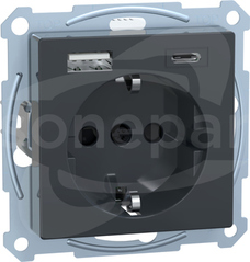 SCHUKO z USB A+C 3A antracyt Gniazdo SCHUKO