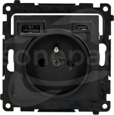 SIMON55 USB C+A 2,1A 16A czarny mat Gniazdo z ładowarką USB C+A