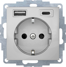 B.x samozaciski alu mat Gniazdo SCHUKO z ładowarką USB A+C 2,4/3,0A