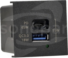 K45 5VDC 3,1A 45x45 65Wczarny ładowarka USB C+A