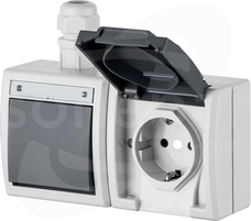 AQUANT GNT-2x2P+Z SCHUKO szary IP55 Gniazdo sieciowe natynkowe z klapką
