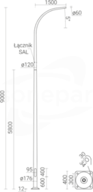 SAL-9-WŁ 1/1,5/3,2/5 Słup ALU 9,0m 1R anod.oliwk.elastomer