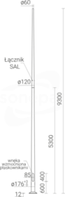 SAL-9,3 Słup ALU 9,3m anod.naturalny.