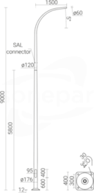 SAL-9-WŁ 1/1,5/3,2/5 Słup ALU 9,0m 1R anod.inox
