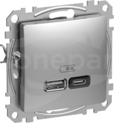 SEDNA DESIGN USB A+C 3A srebrne aluminium Gniazdo ładowania