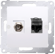 SIMON54 biały Gniazdo antenowe typu F+RJ45 kat.6