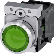 SIRIUS ACT 22mm 1NO z samop.zielony Przycisk płaski podśw+bl.LED metal