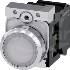 SIRIUS ACT 22mm 1NO z samop.biały Przycisk płaski podśw+bl.LED metal