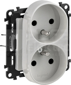 VALENA LIFE 2x2P+Z aluminium Gniazdo z przesłoną zacisk automat.