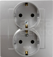 AS 2x2P+Z SCHUKO IP20 srebro Gniazdo podwójne