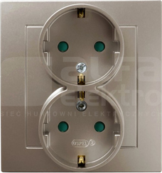 AS 2x2P+Z SCHUKO IP20 satyna light Gniazdo podwójne z przesłonami styków