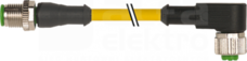 M12/M12 PUR-OB 4x0,34 0,6m żółty Przewód czujnikowy męski prosty/żeński kątowy