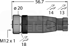 BM8151-0 M12 5P Wtyk żeński prosty