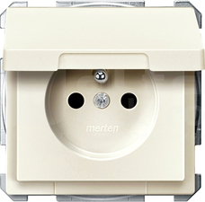 MERTEN DESIGN 2P+Z kremowy Gniazdo sieciowe z przesł.z klapką