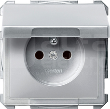 MERTEN DESIGN 2P+Z aluminium Gniazdo sieciowe z przesł.z klapką
