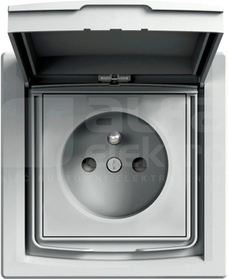 ASFORA 2P+Z IP44 aluminium Gniazdo sieciowe z przesł.z ramką
