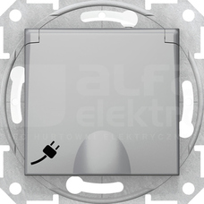 SEDNA 2P+Z aluminium Gniazdo sieciowe z przesł.z klapką