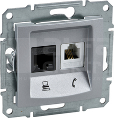 SEDNA RJ11+RJ45 kat.5e aluminium Gniazdo telefoniczne+komputer.