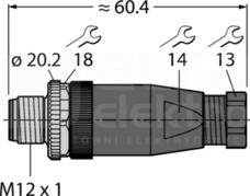 BS8141-0 M12 4P Wtyk męski prosty