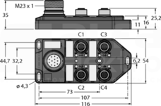 TB-4M12-5P3-CS19T Koncentrator pasywny 4-portowy
