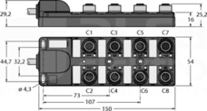 TB-8M12-4-2/TXL Koncentrator pasywny 8-portowy