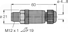 BSV8140-0/9 M12 4P Wtyk męski prosty