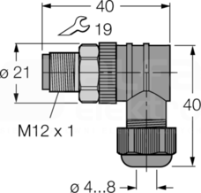 BSV8240-0/9 M12 4P Wtyk męski kątowy