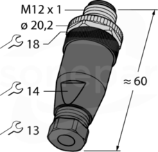 BMS8141-0 M12x1 4P Złącze męskie proste