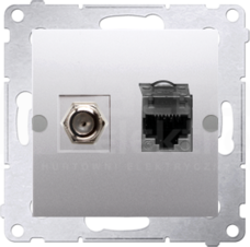 SIMON54 srebrny mat Gniazdo antenowe typu F+RJ45 kat.6